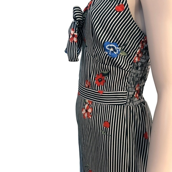 Japna Jumpsuit Romper Pants Floral Stripe Boho Shirred Smocked Tie Front - Picture 10 of 15